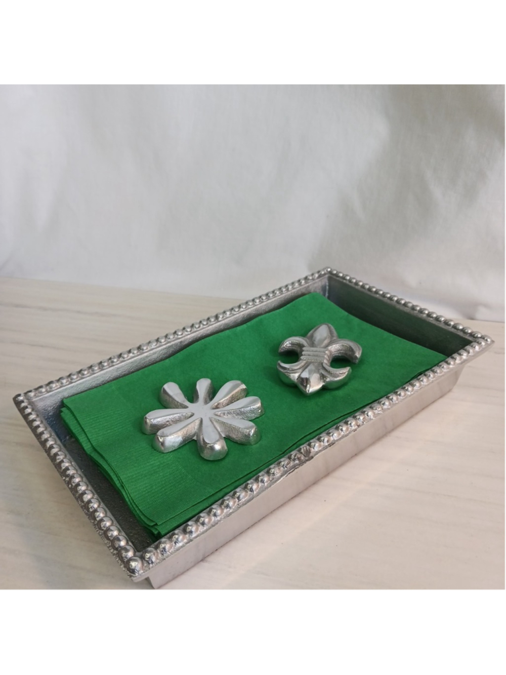 Pewter Dinner Napkin Holder Rectangle Fleur-de-lis Weighted Charm